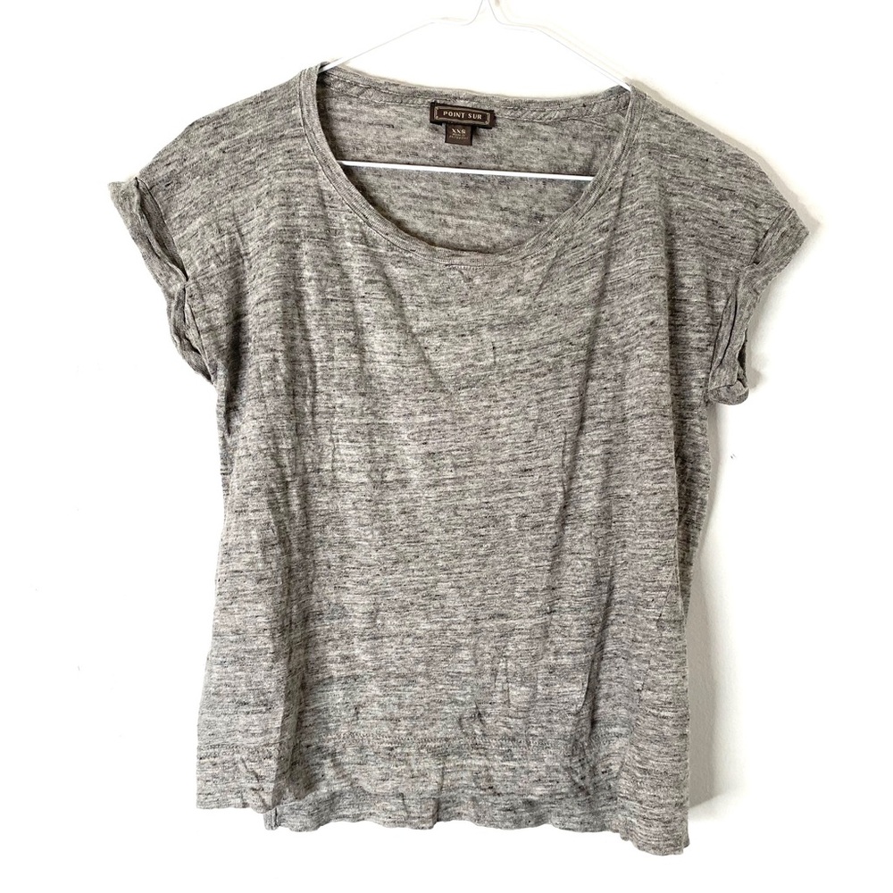 Point Sur Grey Linen Short Sleeve Scoop Neck Top